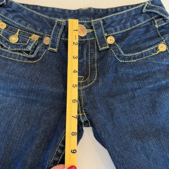True Religion Jeans Joey Big T Flare Twisted Leg Size 27 Waist Denim Gold Stitch - Picture 13 of 13